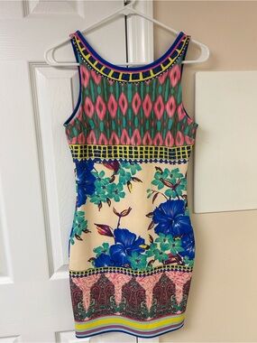 PeachPuff Multicolor Geometric Print Bodycon Mini Dress